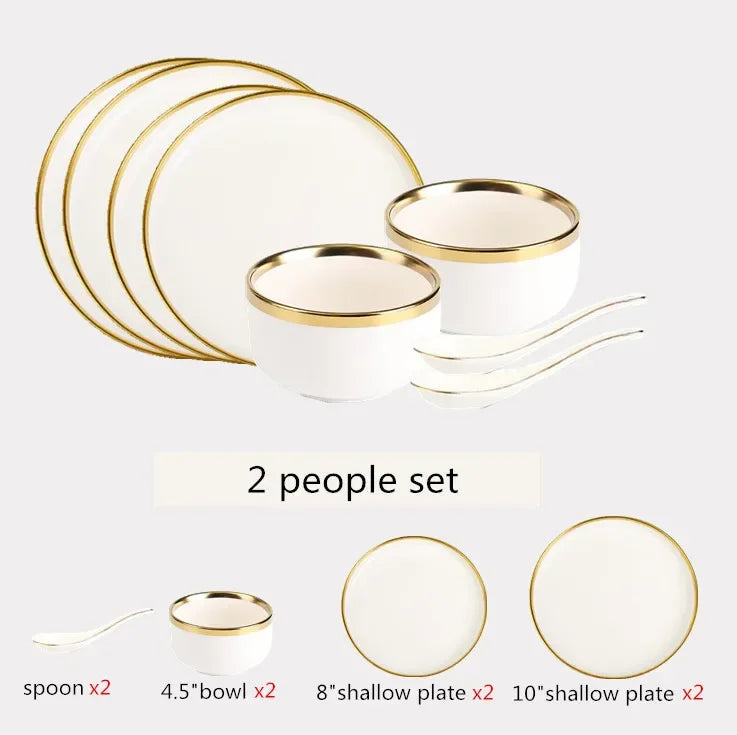 Porzellangeschirr – Weiss mit Goldrand – Vielseitige Sets