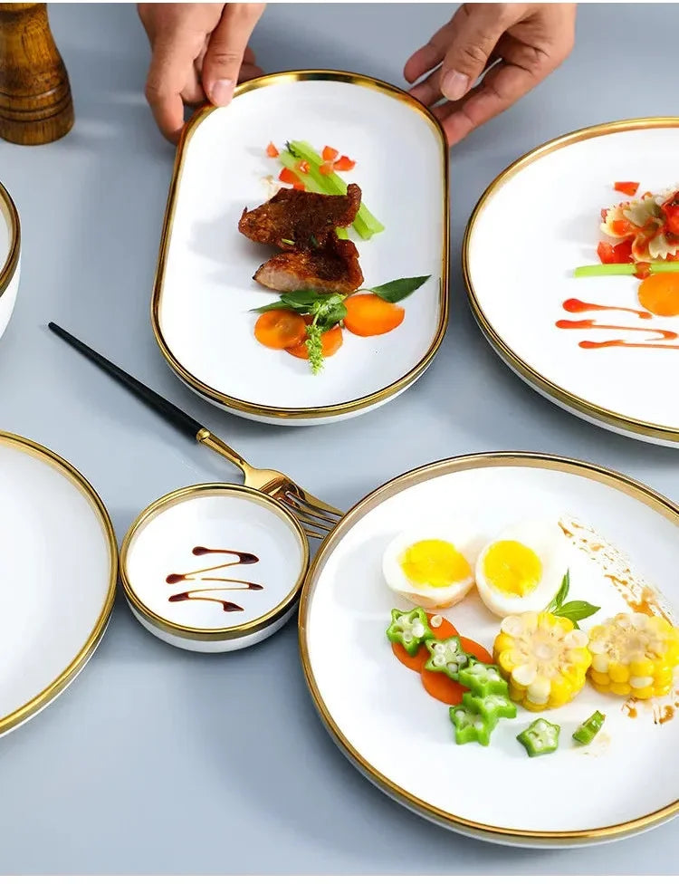 Porzellangeschirr – Weiss mit Goldrand – Vielseitige Sets