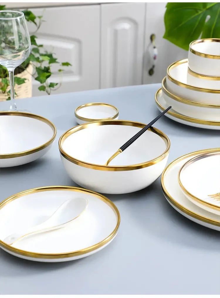 Porzellangeschirr – Weiss mit Goldrand – Vielseitige Sets