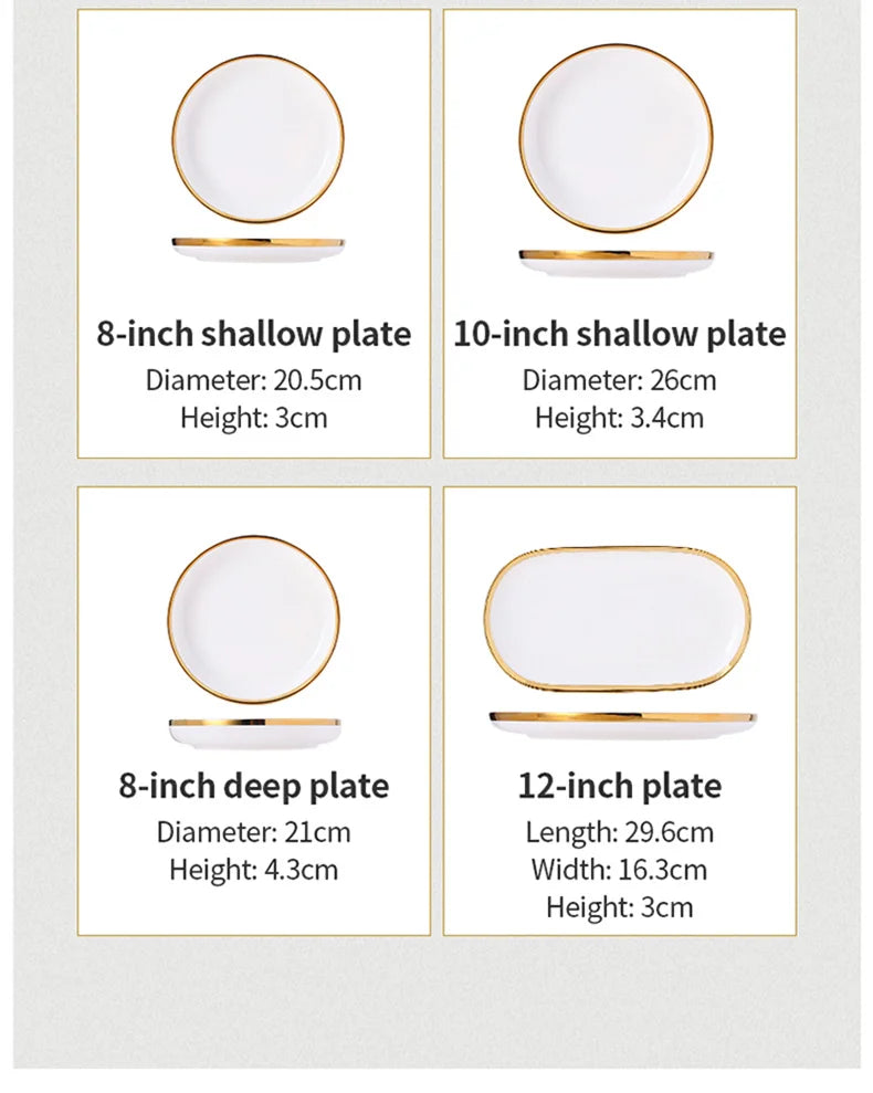 Elegantes weisses Keramikgeschirr Set mit Goldrandverzierung