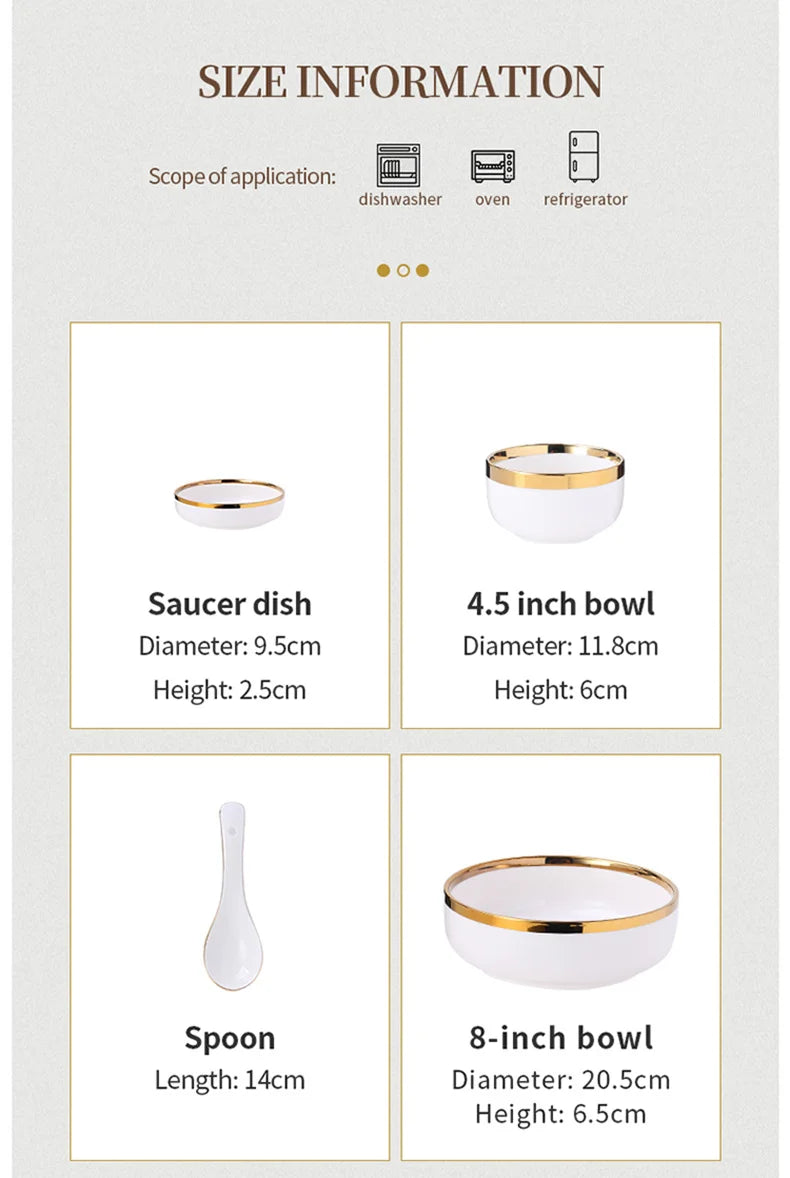 Elegantes Porzellanteller Set in Weiss mit Goldrand, Essgeschirr für 6-Personen