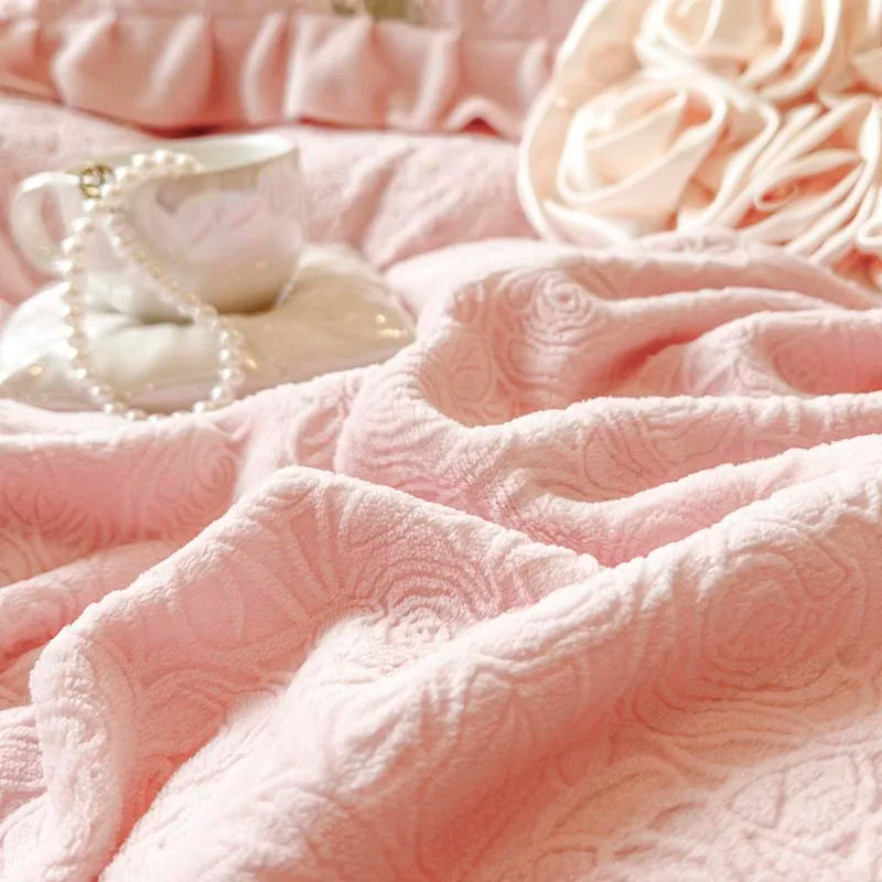 Prinzessin Bettwäsche Set aus Fleece in Rosa mit Blumenmuster, Grösse King 220X240 cm