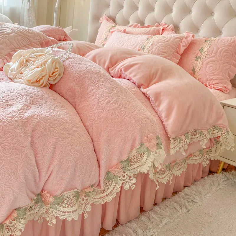 Prinzessin Bettwäsche Set aus Fleece in Rosa, Queen Grösse