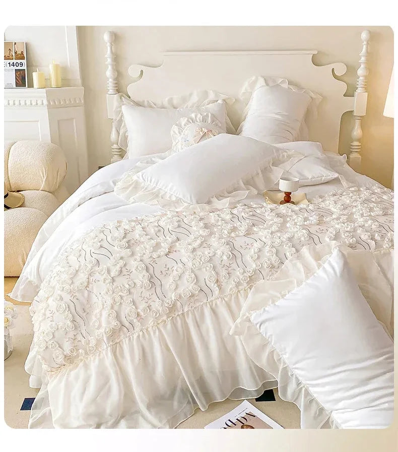 Prinzessin Rosa Bettwäsche – Spitze & Blumen – Verschiedene Grössen