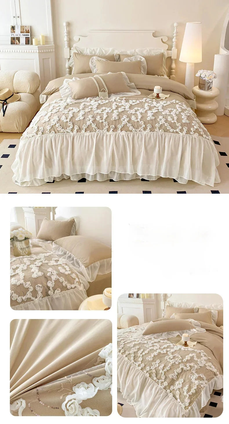 Prinzessin Rosa Bettwäsche – Spitze & Blumen – Verschiedene Grössen