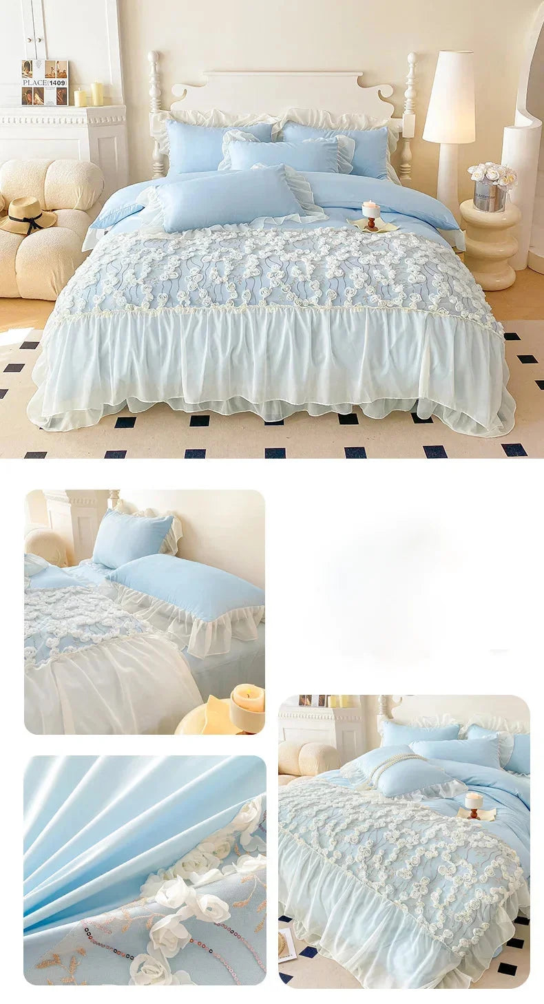 Prinzessin Rosa Bettwäsche – Spitze & Blumen – Verschiedene Grössen