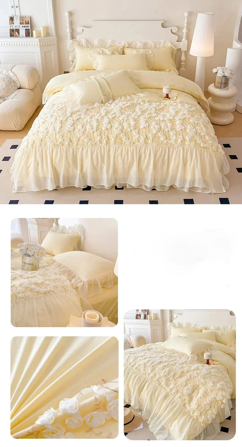 Prinzessin Rosa Bettwäsche – Spitze & Blumen – Verschiedene Grössen