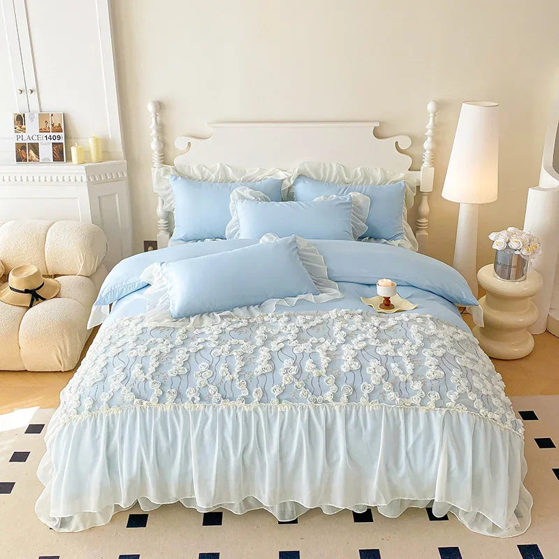 Prinzessin Rosa Bettwäsche – Spitze & Blumen – Verschiedene Grössen