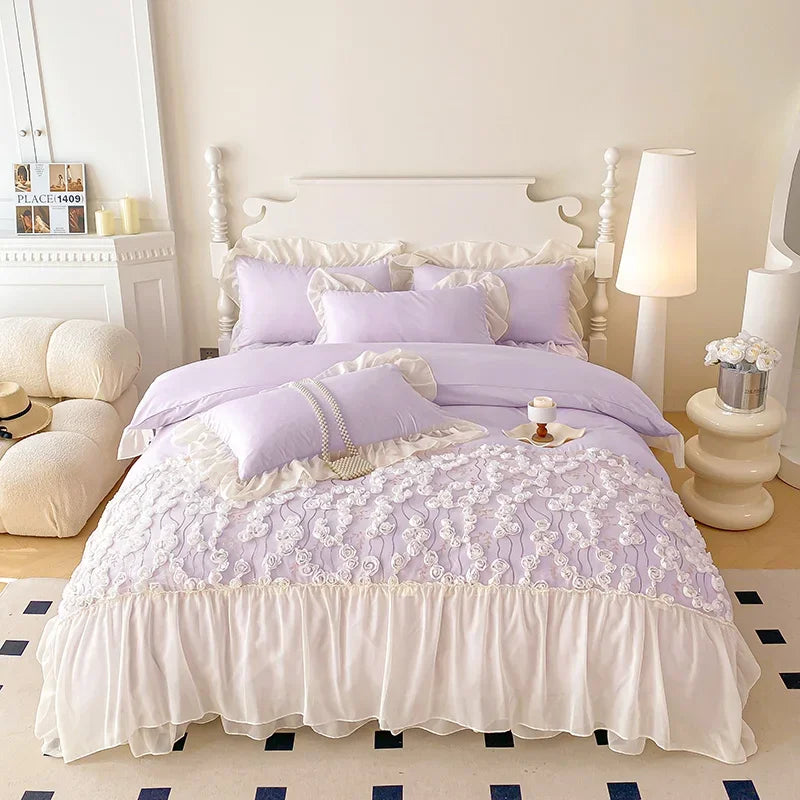 Prinzessin Rosa Bettwäsche – Spitze & Blumen – Verschiedene Grössen