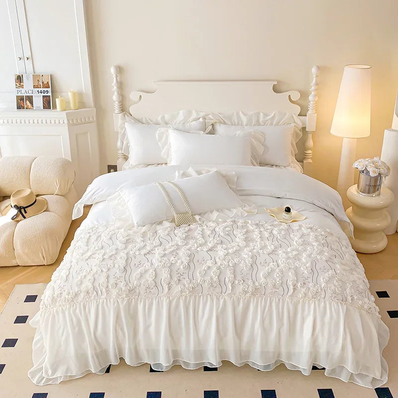 Prinzessin Rosa Bettwäsche – Spitze & Blumen – Verschiedene Grössen