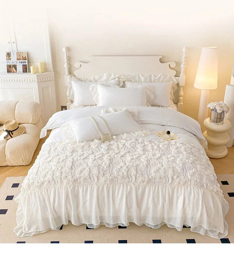 Prinzessin Rosa Bettwäsche – Spitze & Blumen – Verschiedene Grössen