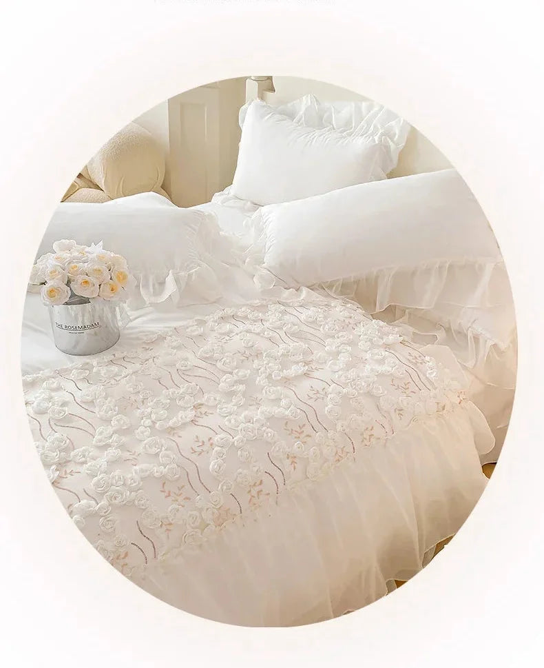 Prinzessin Rosa Bettwäsche – Spitze & Blumen – Verschiedene Grössen