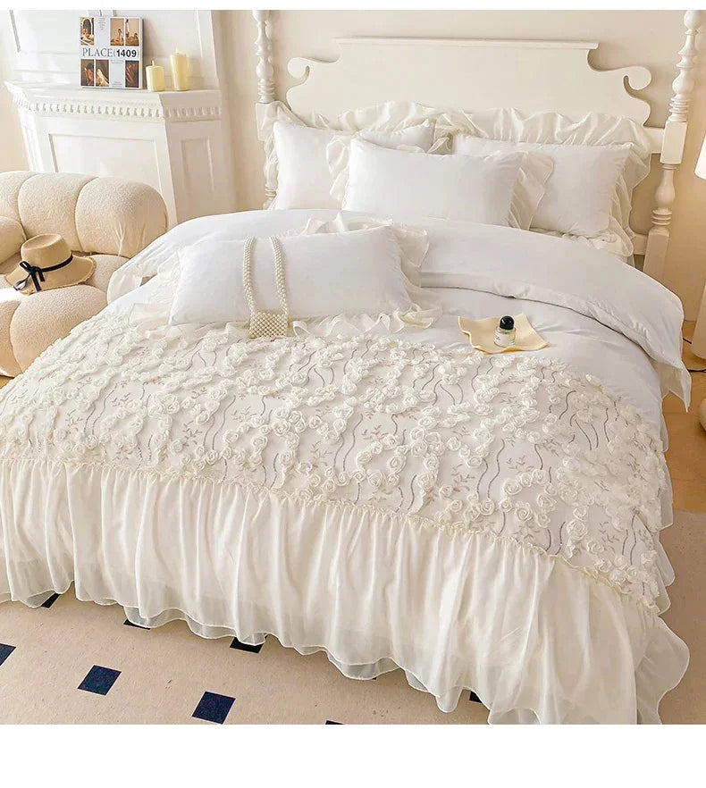 Prinzessin Rosa Bettwäsche – Spitze & Blumen – Verschiedene Grössen