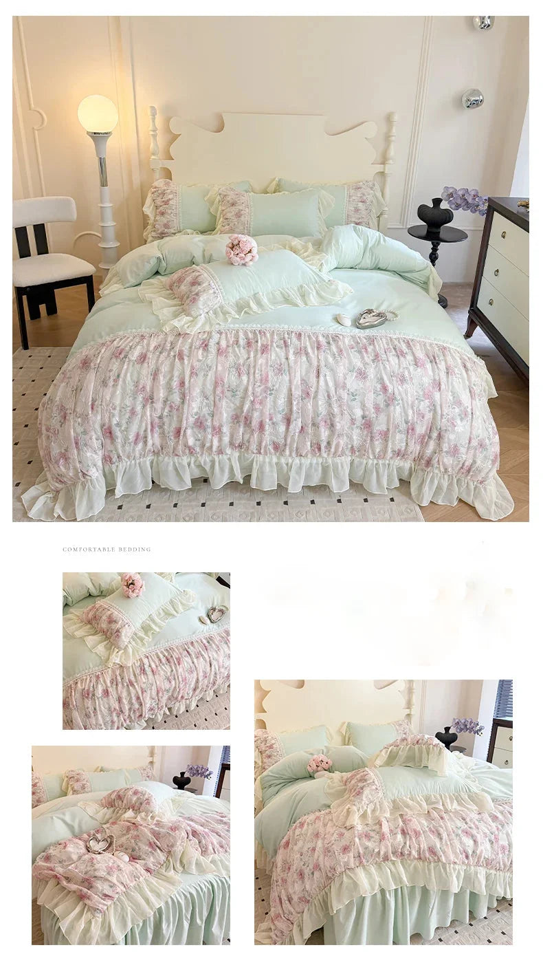 Prinzessinnen-Stil Spitzen-Bettdecken – Weiche Rosa Bettwäsche