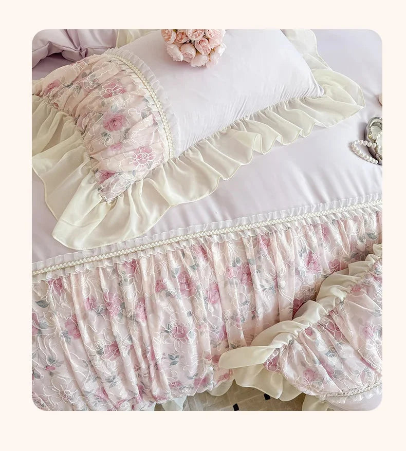Prinzessinnen-Stil Spitzen-Bettdecken – Weiche Rosa Bettwäsche