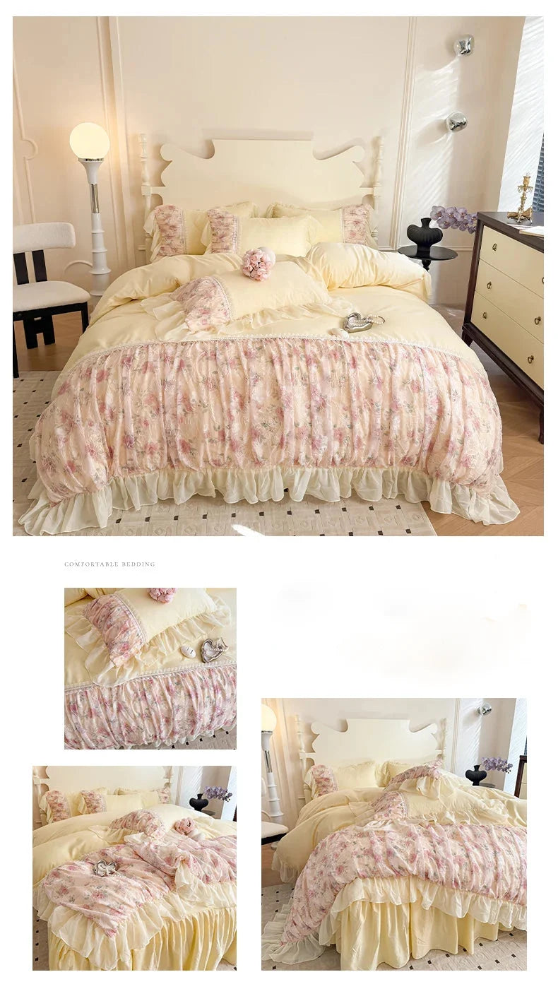 Prinzessinnen-Stil Spitzen-Bettdecken – Weiche Rosa Bettwäsche