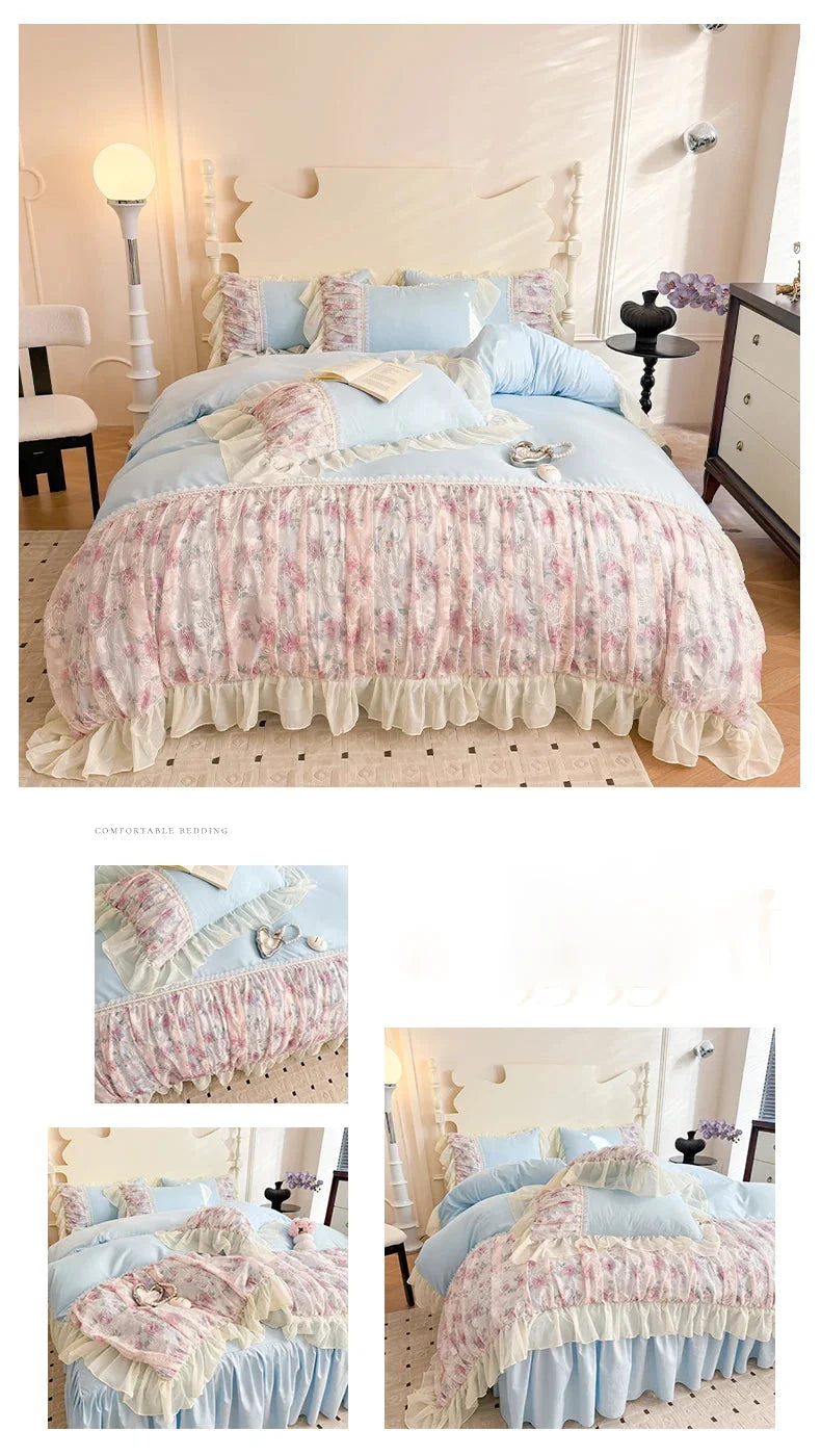 Prinzessinnen-Stil Spitzen-Bettdecken – Weiche Rosa Bettwäsche