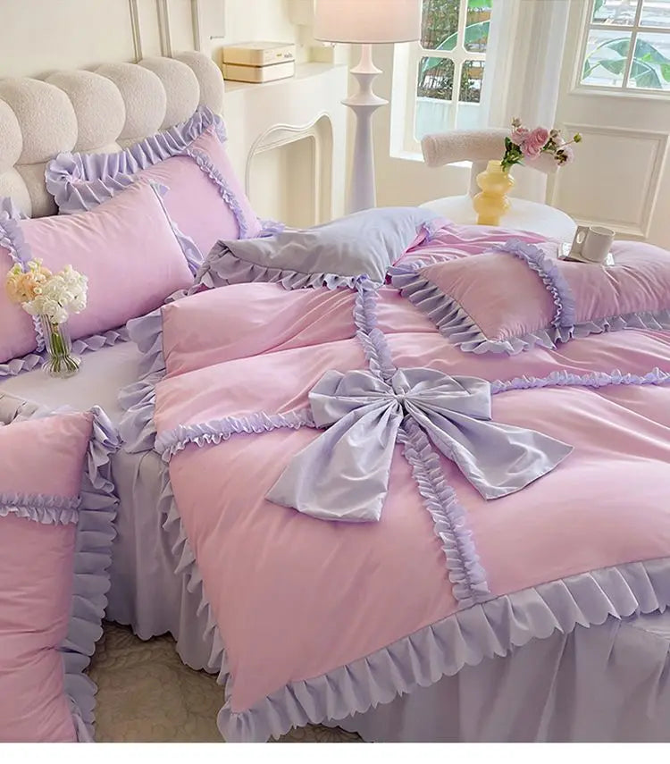 Prinzessinnen-Bettbezug aus gestricktem Polyester in Farbe: Farbe08, Grösse: 200x230 4Teile 1.5m für das Schlafzimmer