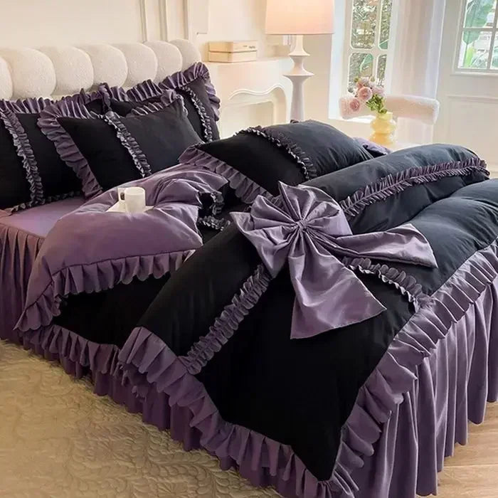 Prinzessinnenstil Bettbezug-Set, gestricktes Polyester, Farbe: farbe08, Grösse: 200x230 4Teile 1.5m