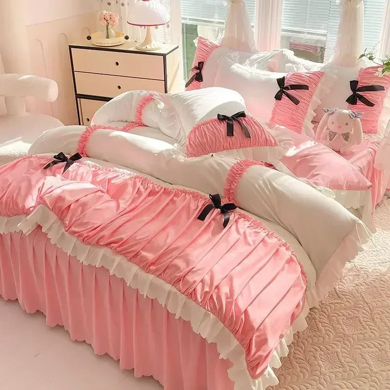 Prinzessin-Stil Bettbezug-Set aus gestricktem Polyester, Farbe: Farboption, Grösse: 200x230 4Teile 1.8m, Schlafzimmer Dekoration