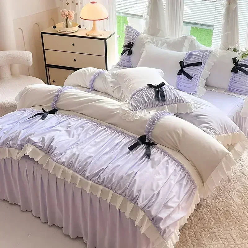 Prinzessin-Stil Bettbezug aus gestricktem Polyester, Farbe: Farbe01, Grösse: 200x230 4Teile 1.5m