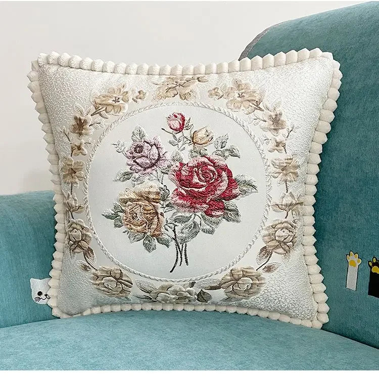 Quadratische Stickerei-Kissenhülle - Polyester/Baumwolle - 48x48cm