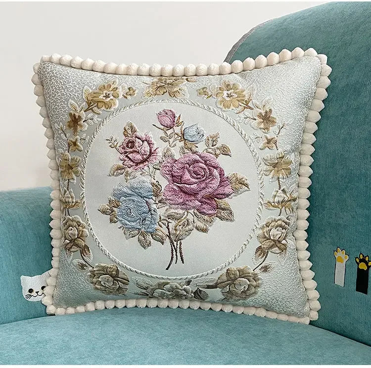 Quadratische Stickerei-Kissenhülle - Polyester/Baumwolle - 48x48cm