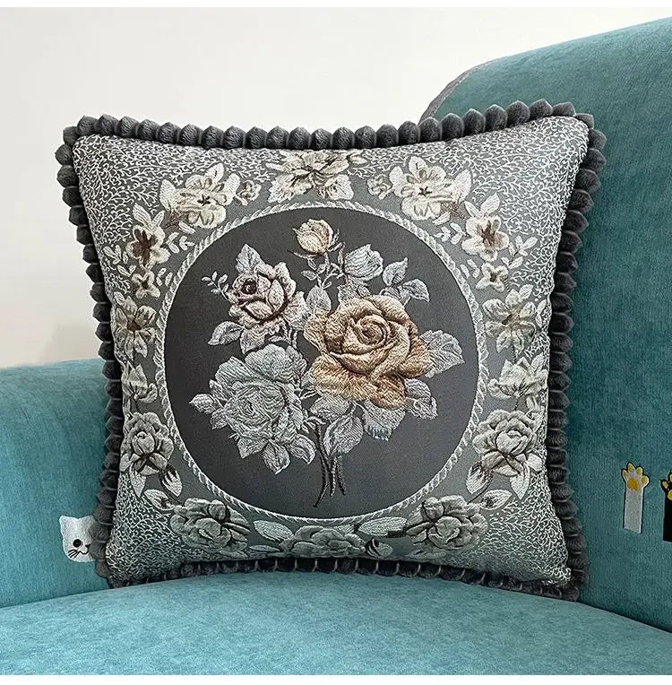 Quadratische Stickerei-Kissenhülle - Polyester/Baumwolle - 48x48cm