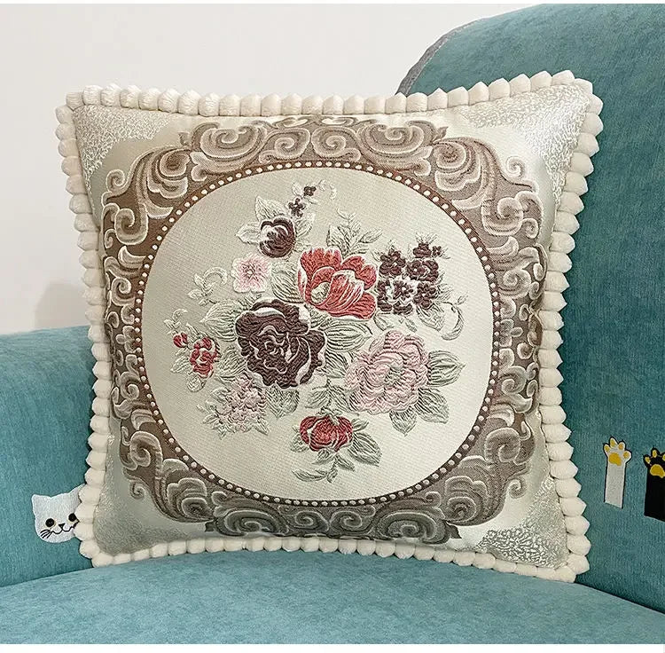 Quadratische Stickerei-Kissenhülle - Polyester/Baumwolle - 48x48cm