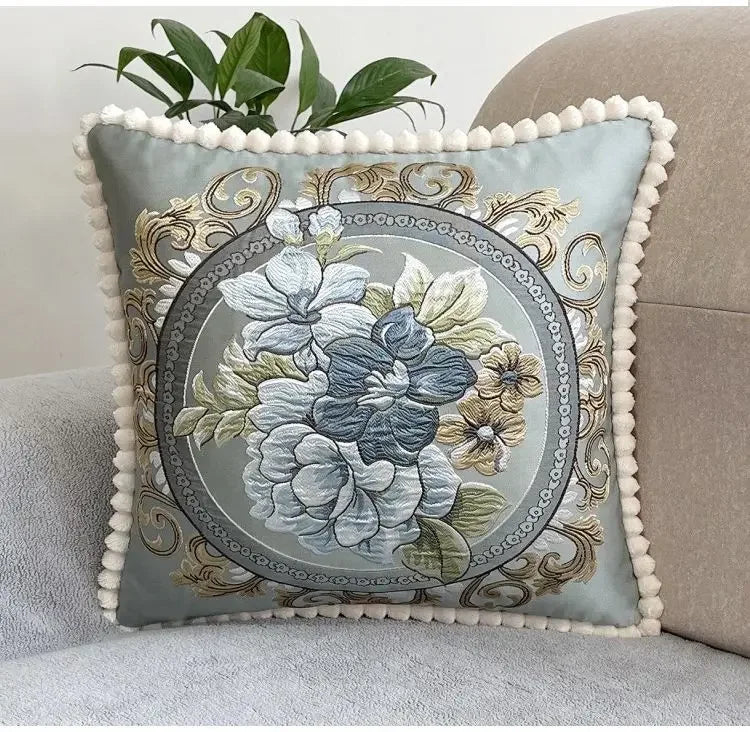 Quadratische Stickerei-Kissenhülle - Polyester/Baumwolle - 48x48cm