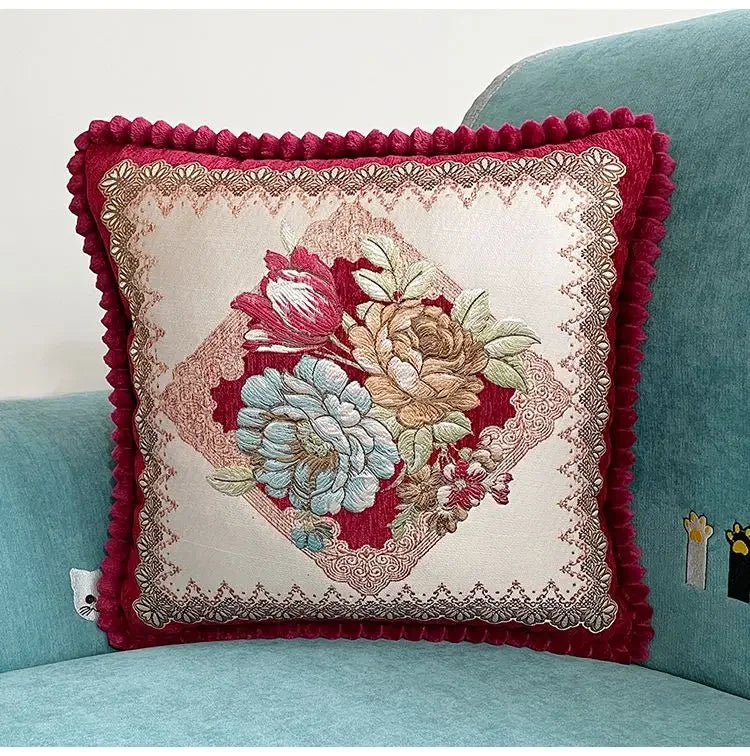 Quadratische Stickerei-Kissenhülle - Polyester/Baumwolle - 48x48cm