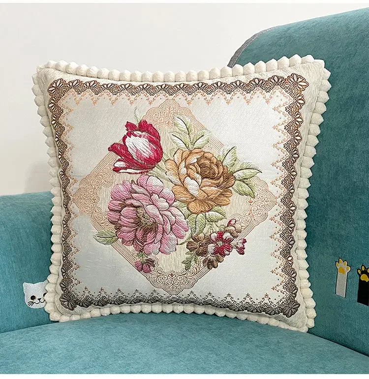 Quadratische Stickerei-Kissenhülle - Polyester/Baumwolle - 48x48cm