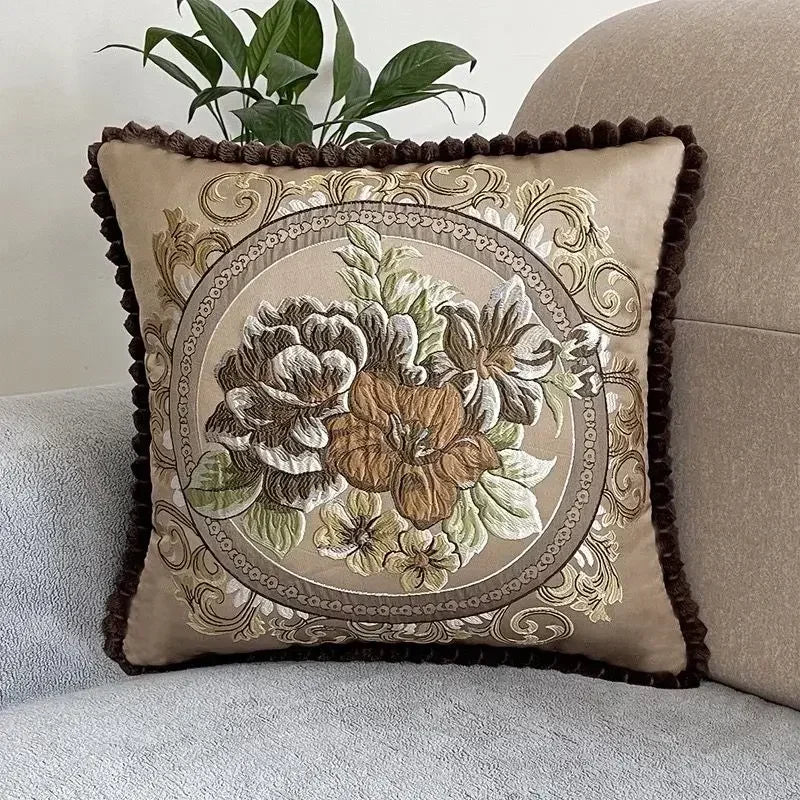 Quadratische Stickerei-Kissenhülle - Polyester/Baumwolle - 48x48cm