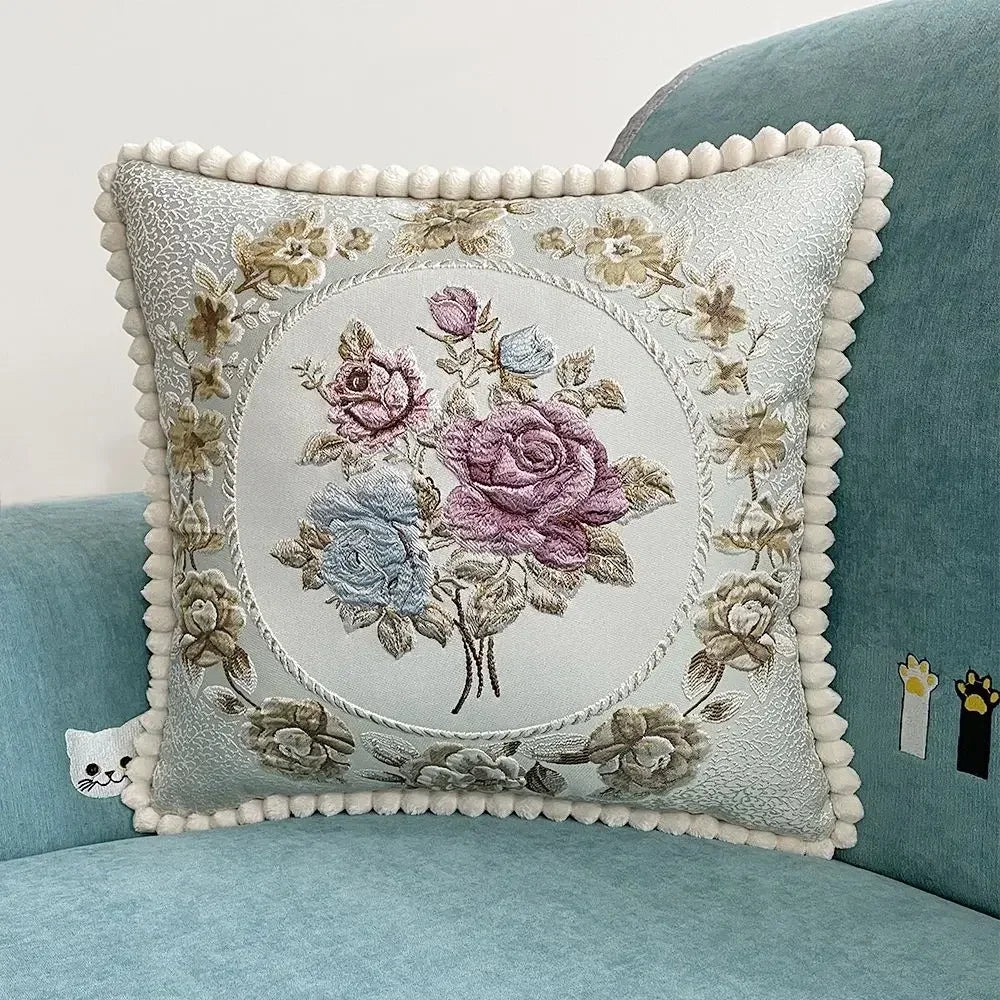 Quadratische Stickerei-Kissenhülle - Polyester/Baumwolle - 48x48cm