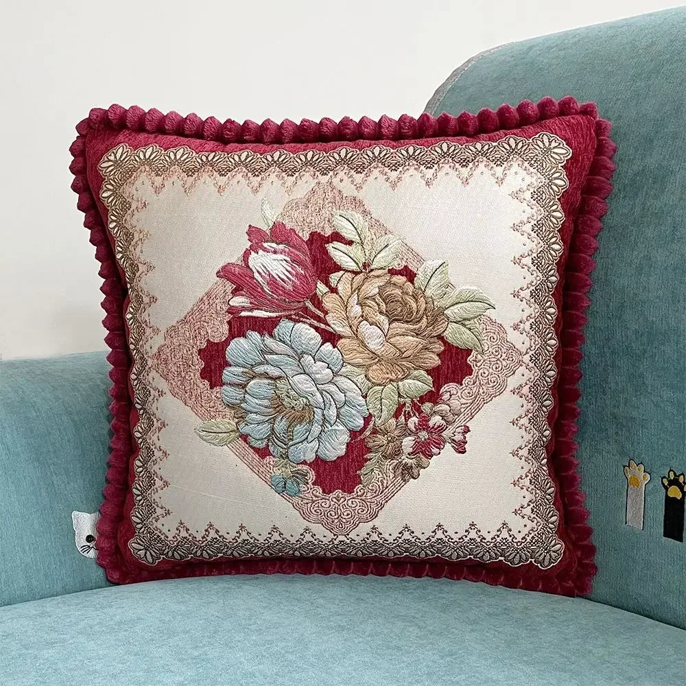 Quadratische Stickerei-Kissenhülle - Polyester/Baumwolle - 48x48cm