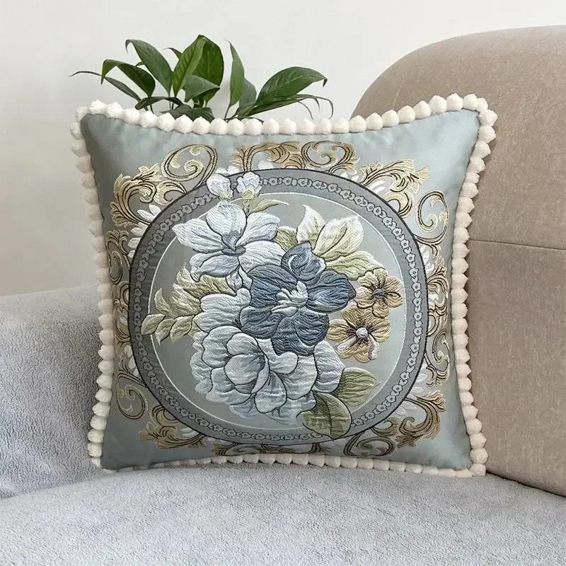 Quadratische Stickerei-Kissenhülle - Polyester/Baumwolle - 48x48cm