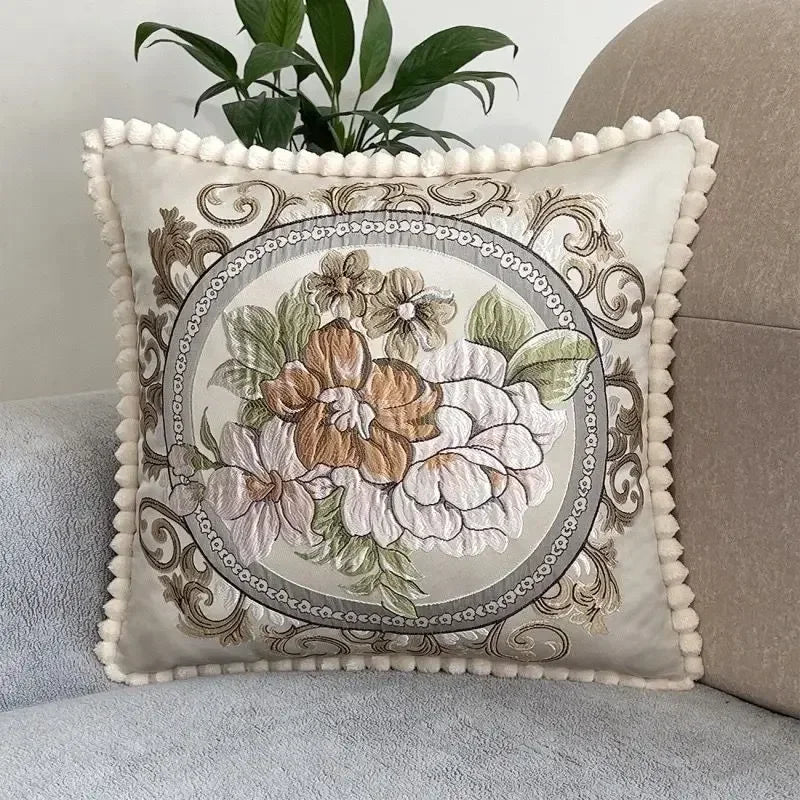 Quadratische Stickerei-Kissenhülle - Polyester/Baumwolle - 48x48cm