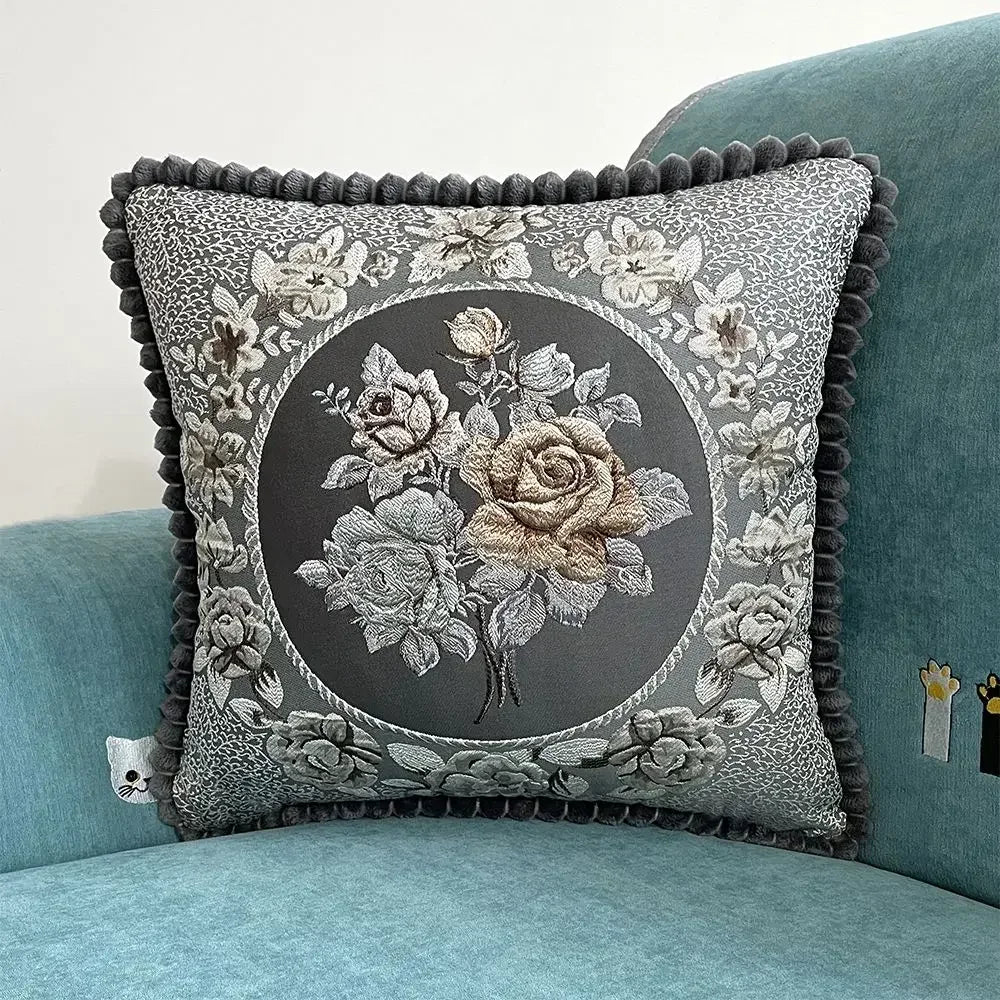 Quadratische Stickerei-Kissenhülle - Polyester/Baumwolle - 48x48cm