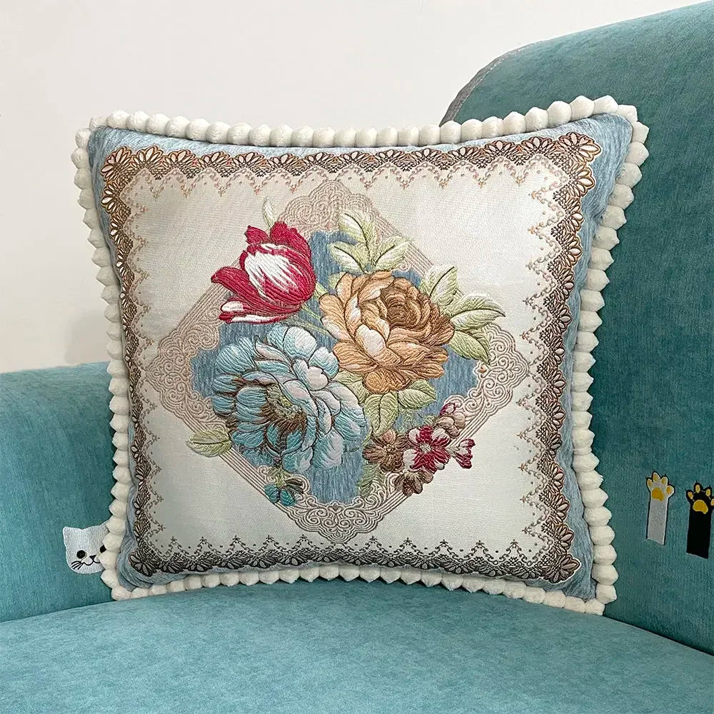 Quadratische Stickerei-Kissenhülle - Polyester/Baumwolle - 48x48cm