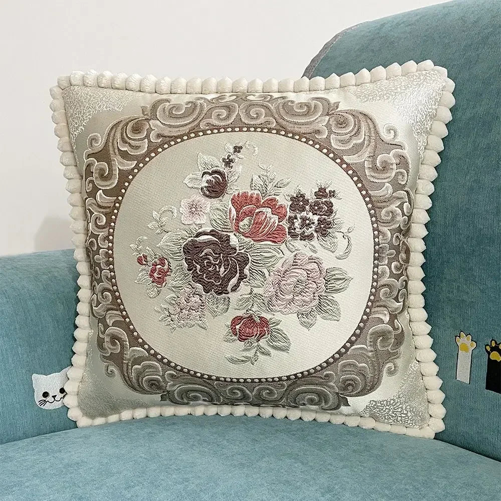 Quadratische Stickerei-Kissenhülle - Polyester/Baumwolle - 48x48cm