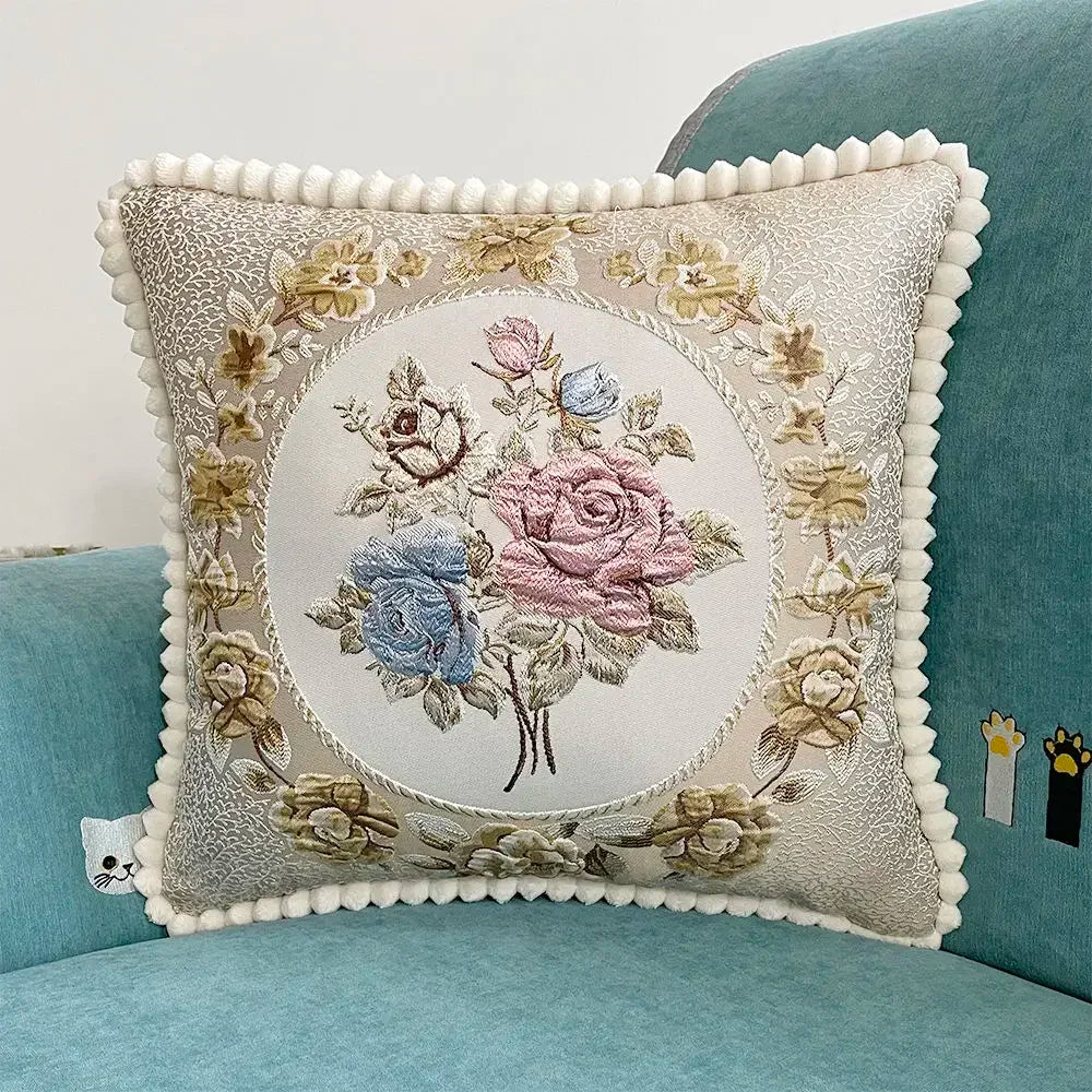 Quadratische Stickerei-Kissenhülle - Polyester/Baumwolle - 48x48cm