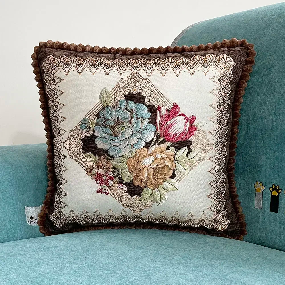 Quadratische Stickerei-Kissenhülle - Polyester/Baumwolle - 48x48cm