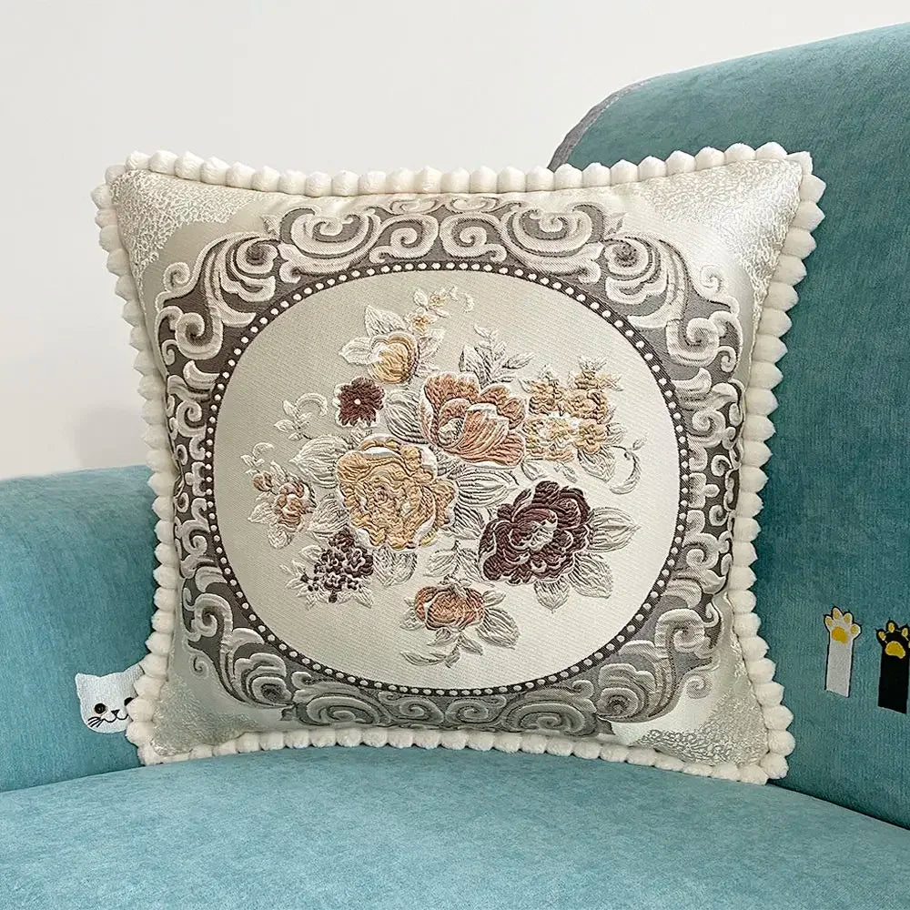 Quadratische Stickerei-Kissenhülle - Polyester/Baumwolle - 48x48cm