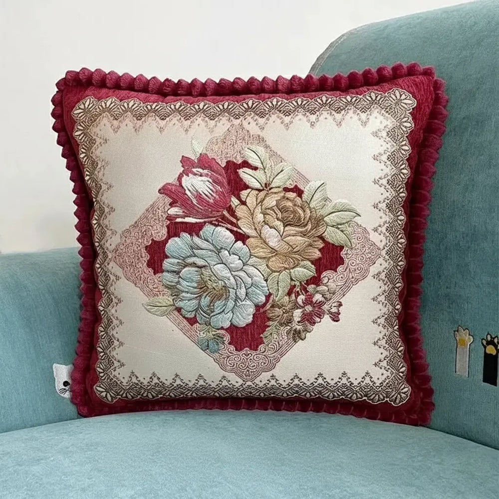 Quadratische Stickerei-Kissenhülle - Polyester/Baumwolle - 48x48cm