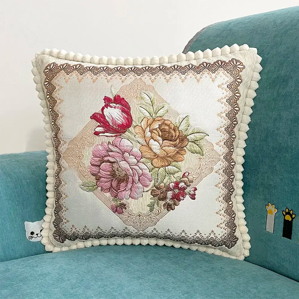 Quadratische Stickerei-Kissenhülle - Polyester/Baumwolle - 48x48cm