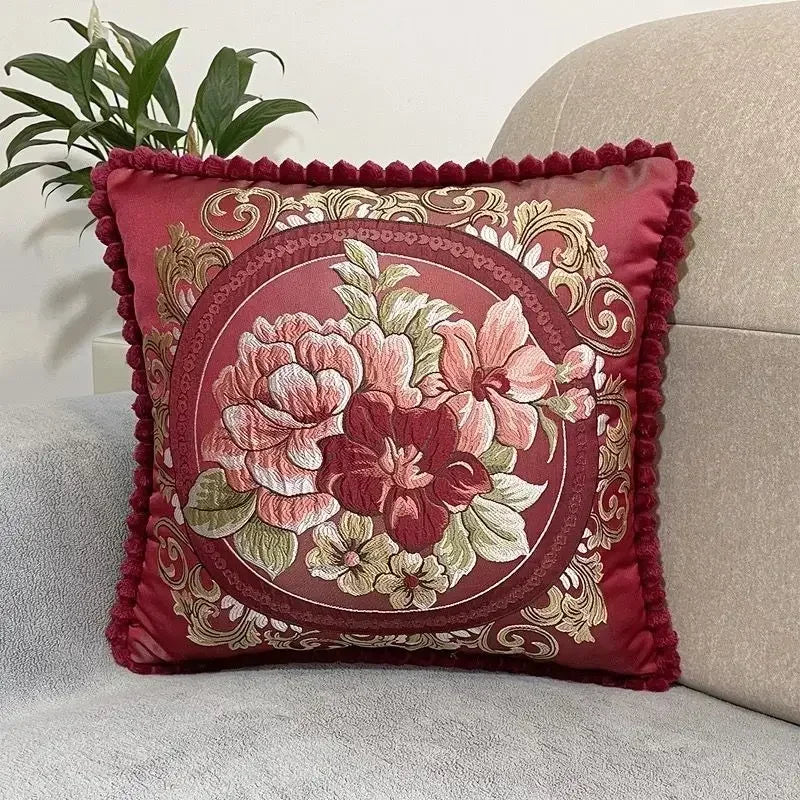 Quadratische Stickerei-Kissenhülle - Polyester/Baumwolle - 48x48cm