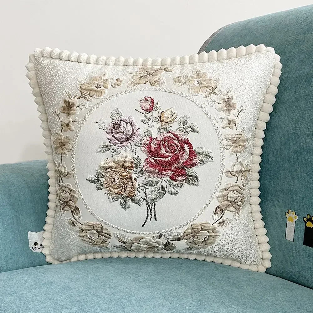 Quadratische Stickerei-Kissenhülle - Polyester/Baumwolle - 48x48cm