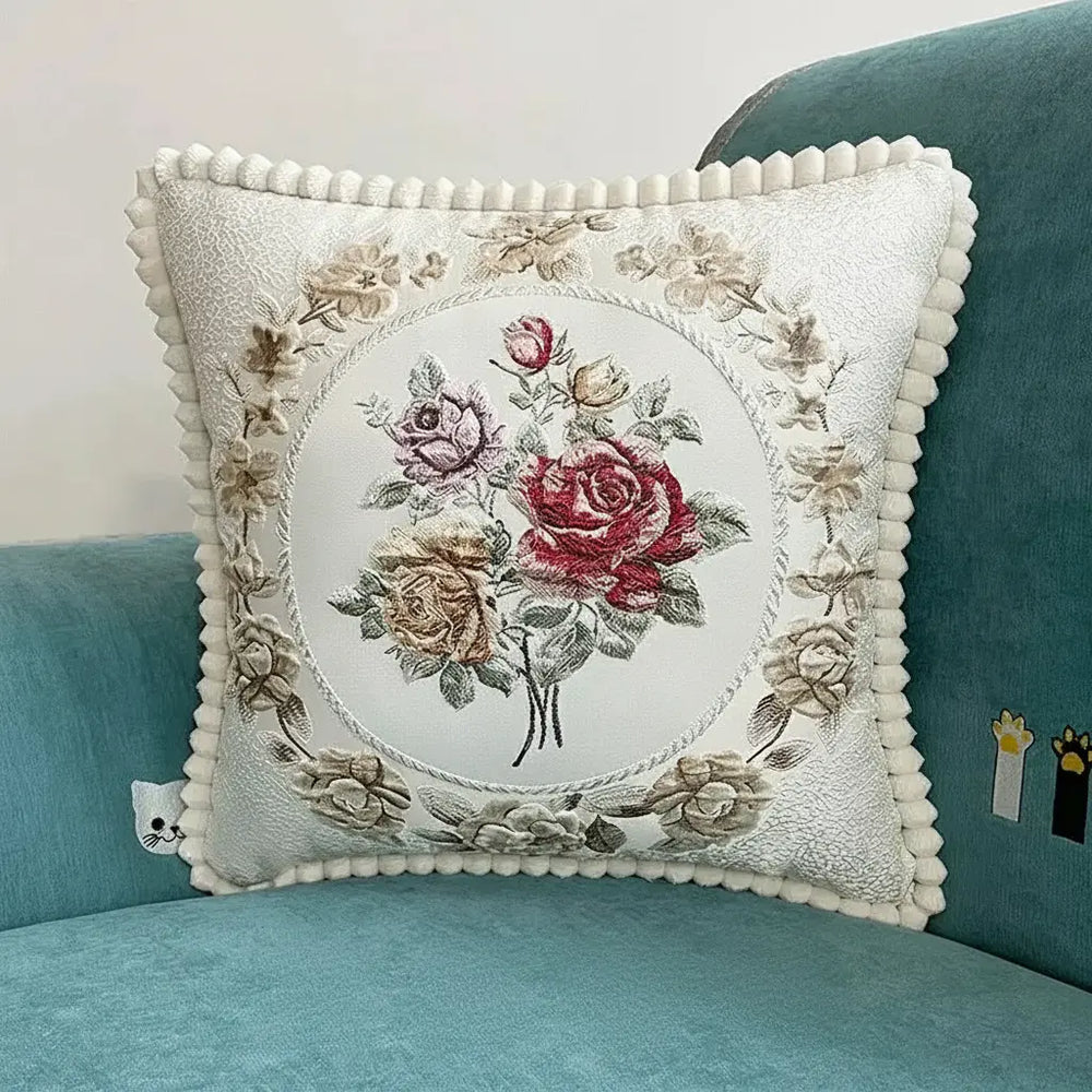 Quadratische Stickerei-Kissenhülle - Polyester/Baumwolle - 48x48cm