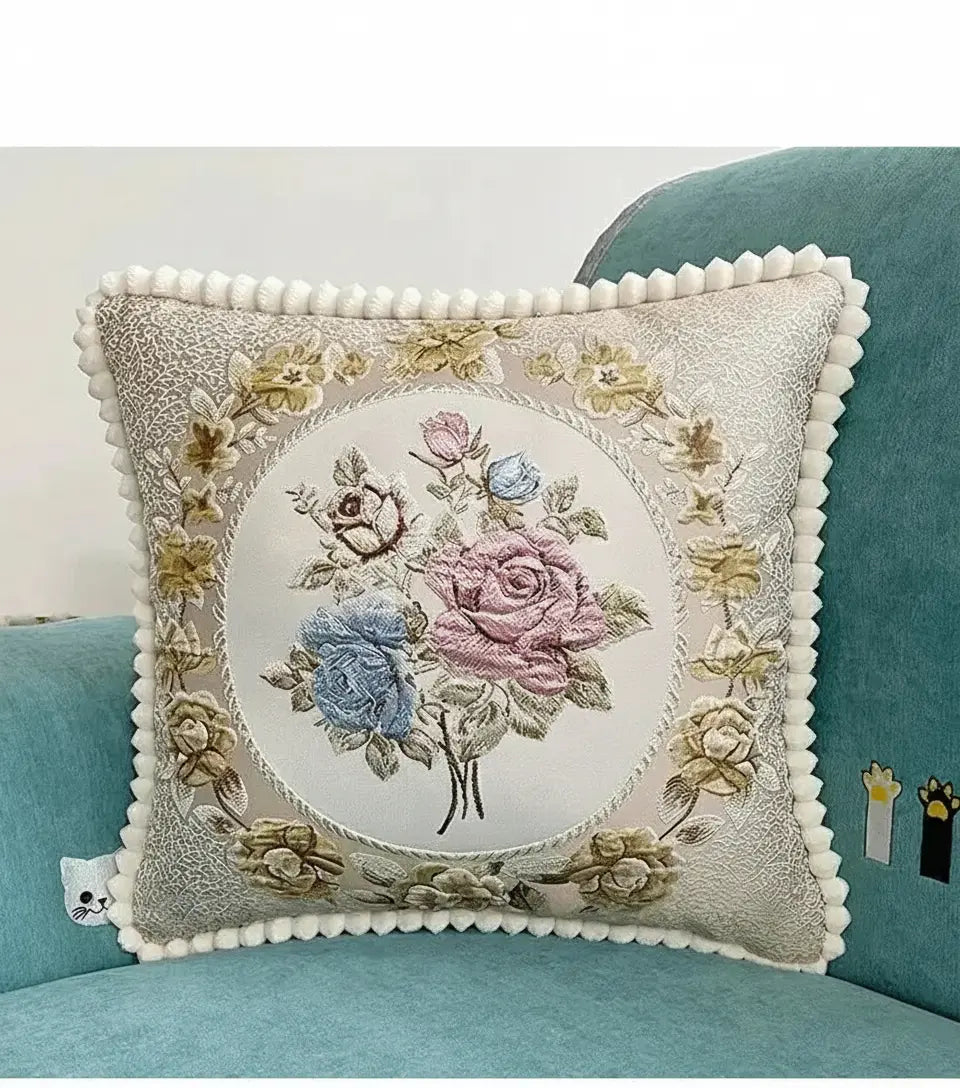 Quadratische Stickerei-Kissenhülle - Polyester/Baumwolle - 48x48cm