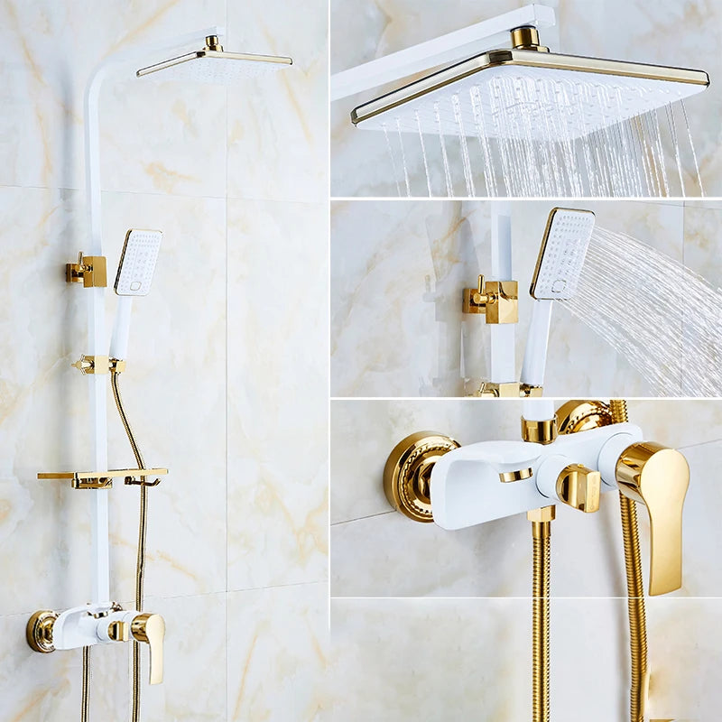 Regenbrausesystem – Messing Weissgold – Badezimmer Eleganz